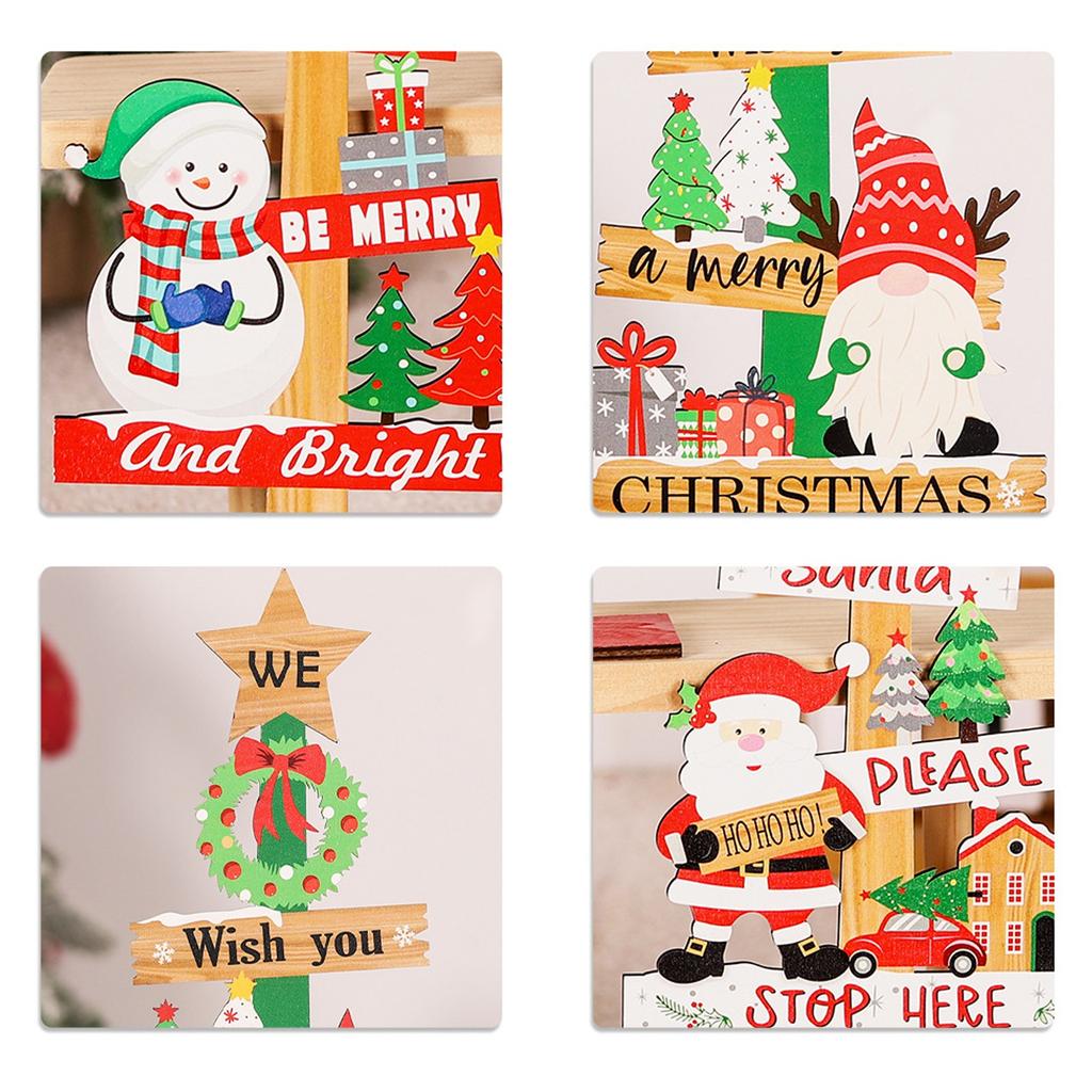 Christmas Home Decoration, Colorful Wooden Christmas Table Setting, Cartoon Santa Claus Wooden Ornaments