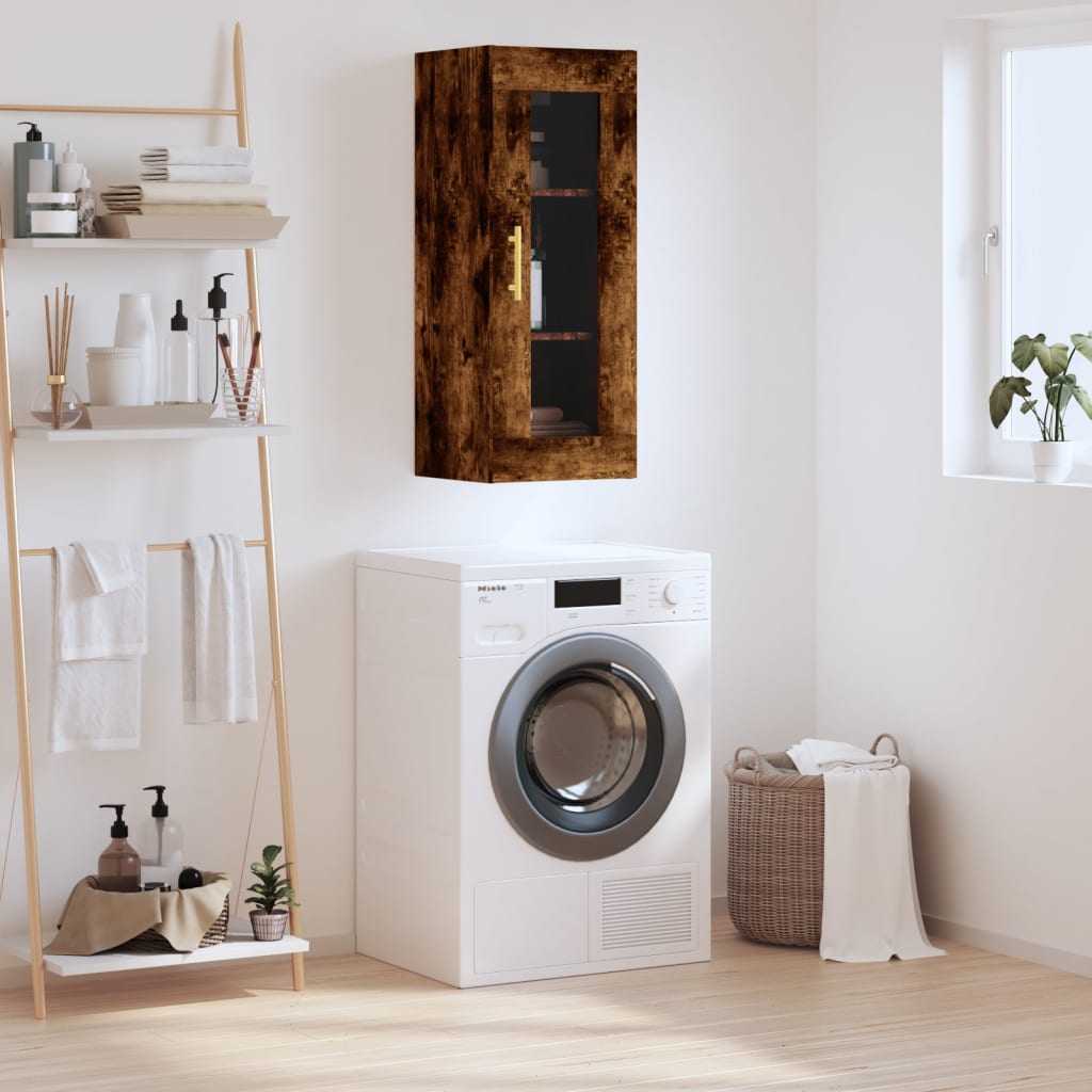 Wall Mounted Cabinet Smoked Oak Finish 34.5 x 34 x 90 cm