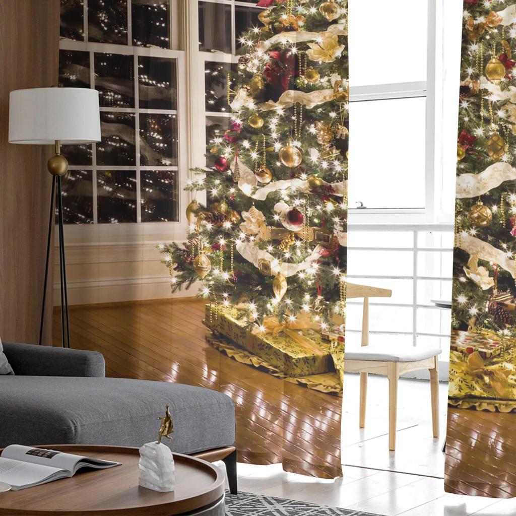 Christmas Tree Lights Christmas Theme Window Tulle Curtains For Living Room Kitchen Christmas Home Decor Sheer Voile Curtains