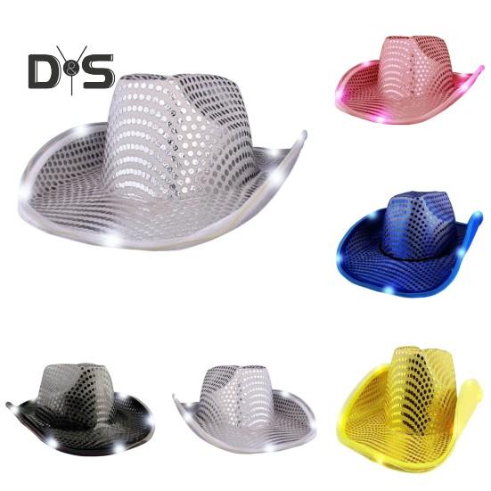 Ковбойская шляпа со светодиодной подсветкой в стиле ретро-вестерн, 5 доступных цветов, кепка с блестками от солнца, для рождественских вечеринок, ночных клубов, выступлений, фото-реквизита