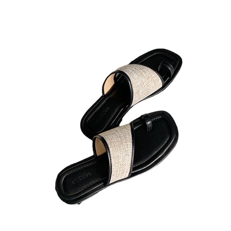 Grape Mother Of The Same Style, One Word With Flat Bottom Cover Toe Leather Cool Slippers, Women Wear Seaside Holiday Beach Slippers In Summer