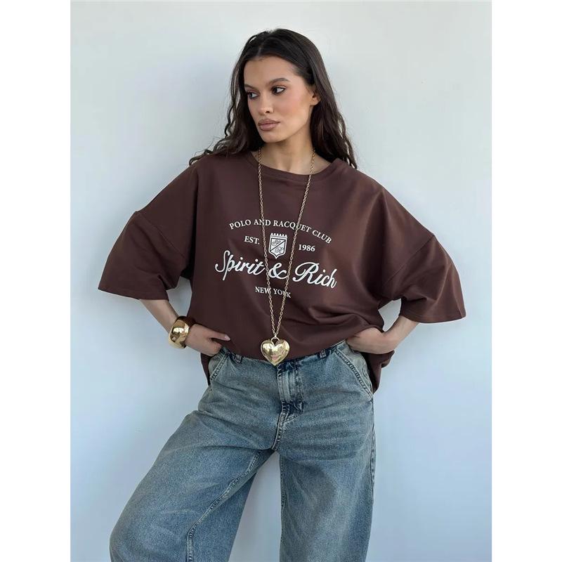 Luxury European and American Mid-Length Printed Summer T-Shirt, 2025 Trendy Short-Sleeve Style