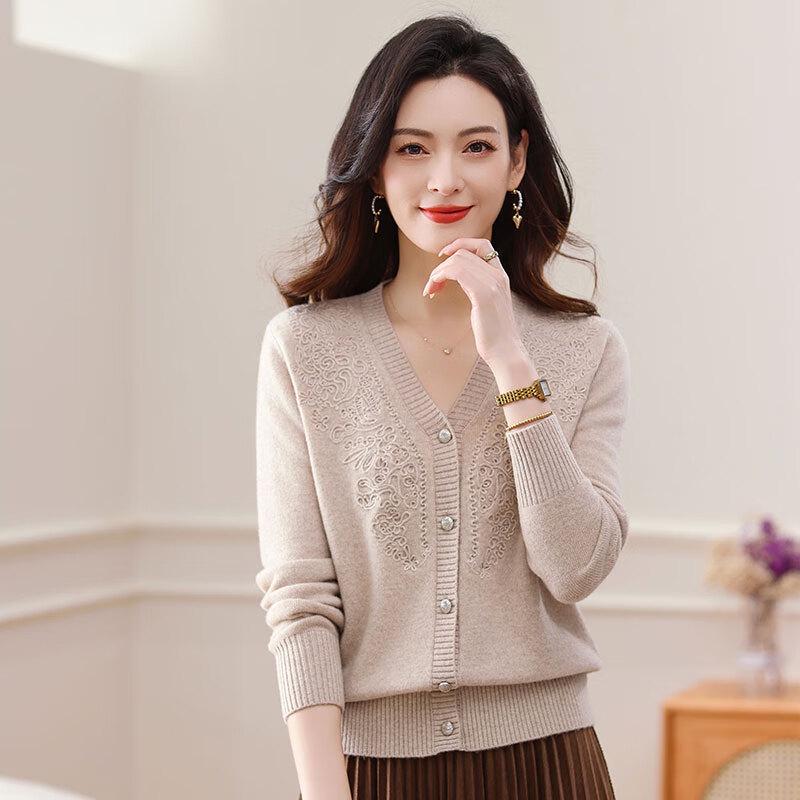 Women's Premium 100% Pure Wool V-Neck Short Cardigan