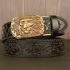 Belt Genuine Leather Belt for Men Carving Pattern Automatic Buckle Belt Strap for Jeans