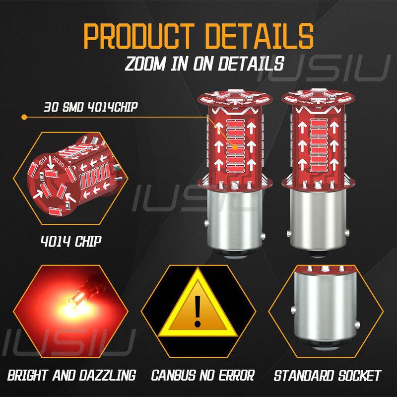IUSIU 2 шт. Мигающая P21W 1156 BA15S 1157 стробоскоп светодиодная лампа BAY15D T20 7440 7443 P21/5W Красная автомобильная стоп-сигнал задний тормозной фонарь заднего хода 12В