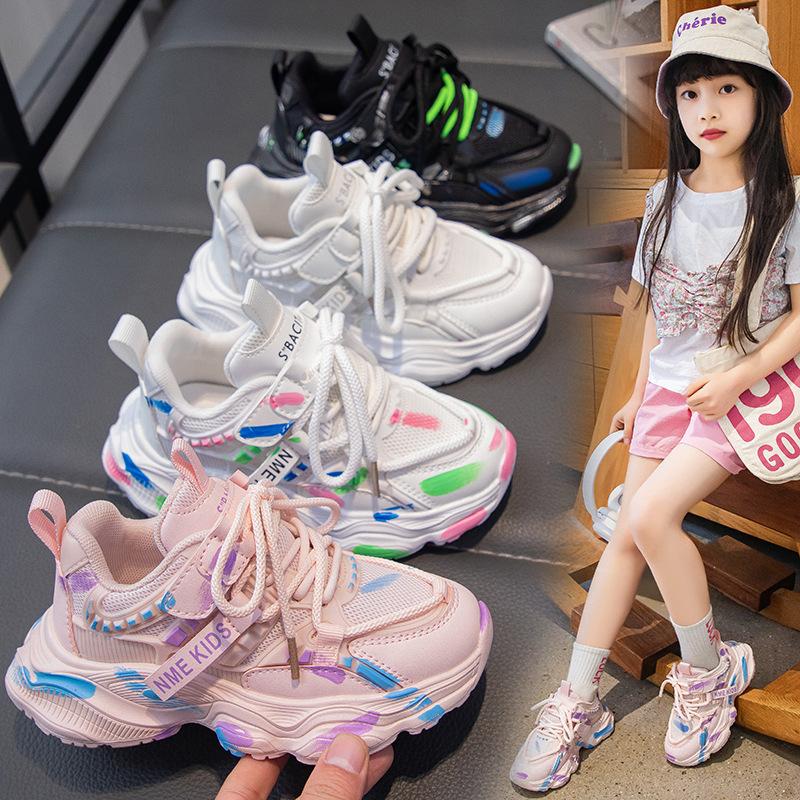 Girls' shoes, mesh breathable sports shoes, new spring and summer children's casual running shoes, school shoes for older children, dad shoes