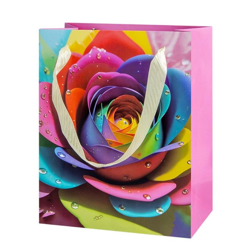 10 Штук Разноцветных Бумажных Пакетов Стильные Мешочки для Хранения Праздничных Подарков Ручной Работы Разноцветный Подарочный Пакет с Ручками