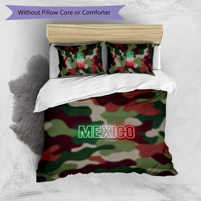 Mexico footbal Printed Bedding 3 Piece Set Cozy Breathable Bed Cover Set as Housewarming Holiday Gift