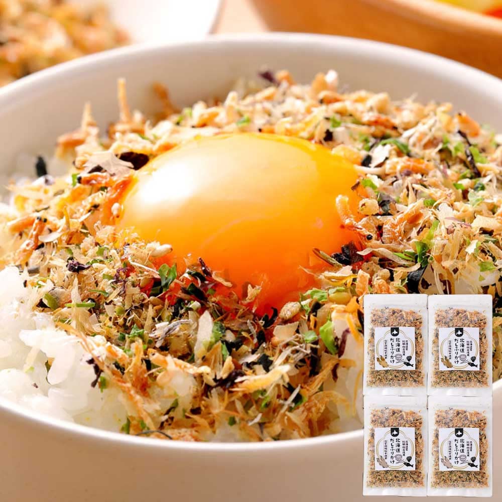 Dashi Furikake additive-free Hokkaido-produced 4-pack set scallop kombu autumn salmon.