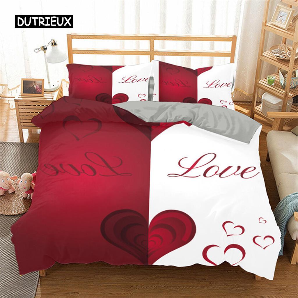 3D Love Heart Duvet Cover Microfiber Romantic Love Affection Theme Bedding Set King Full For Kids Teen Valentines Day Room Decor