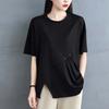 2025 Летние топы больших размеров из хлопка с круглым вырезом, однотонные асимметричные женские свободные футболки с коротким рукавом