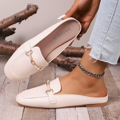 Большой размер экспортная сумка голова полушлепанцы женские 2025 лето новая уличная одежда жемчужные аксессуары плоская подошва квадратный носок маленькие кожаные туфли