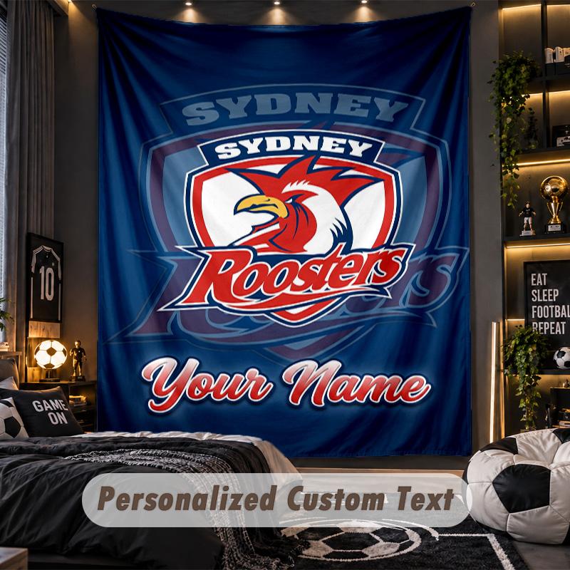 TapestrySydney Roosters Custom Name Text Personalized Wall Hanging Tapestry Home Wall Decor