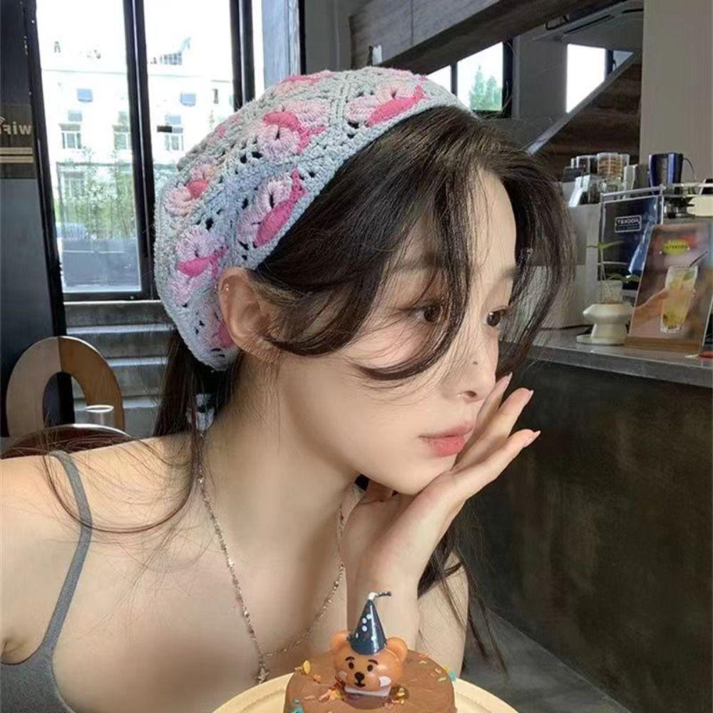 Вязаный крючком платок ручной работы. Шапка. Вязаная повязка на голову. Полотенце. Сладкая треугольная повязка на голову для девочек.