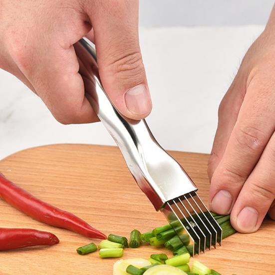 Слайсер для лука из нержавеющей стали, 6-лезвийный измельчитель зеленого лука, резак с нескользящей ручкой, кухонный измельчитель овощей, инструмент для зеленого лука