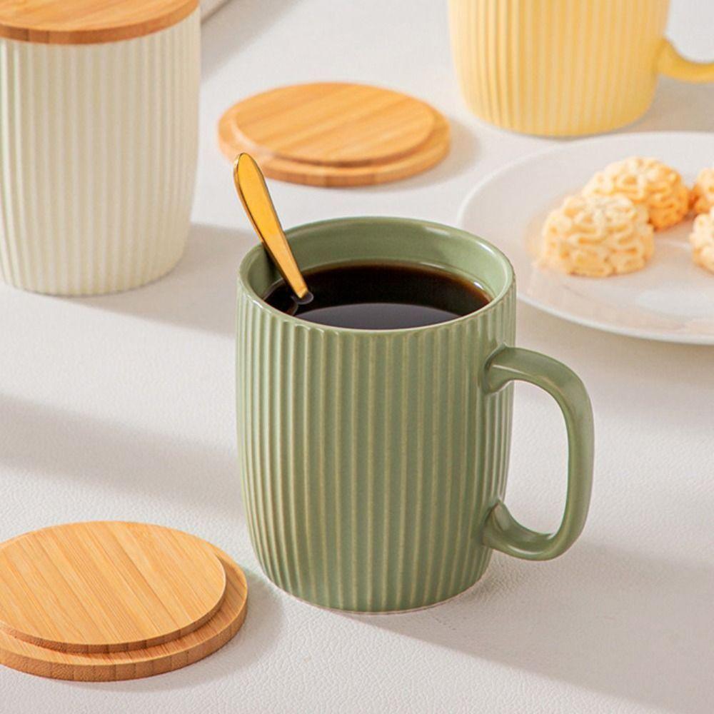 400ml Coffee Cup with Wood Lid Water Cups Ins Style Breakfast Cup Household