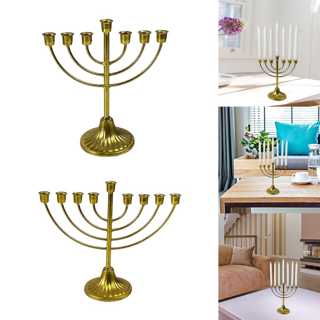 Hanukkah Menorah 7/9 Branch Candle Holder for 0.51in Dia Candle Detachable Candelabras Vintage Iron Candles Stand Decor