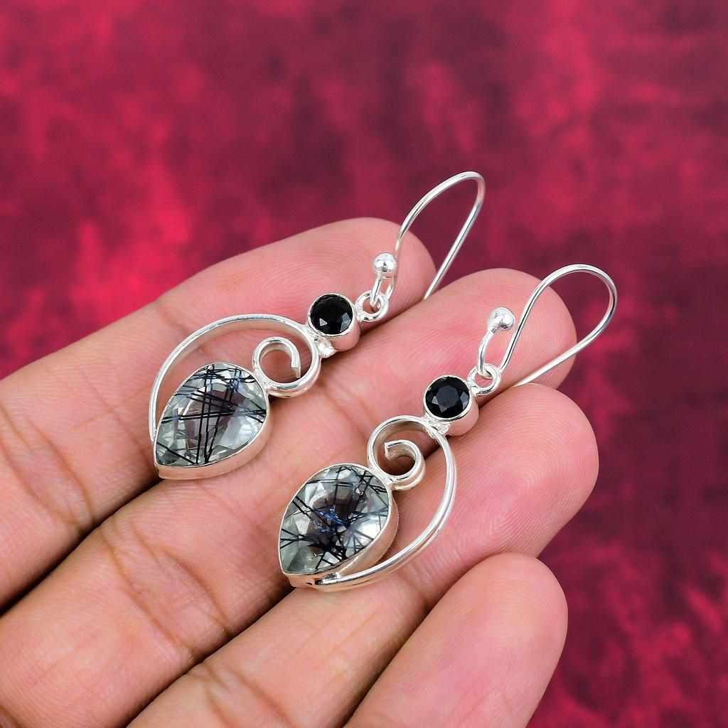 Черный рутил, серьги с черной шпинелью, драгоценные камни, серьги ручной работы из цельного серебра 925 пробы, ювелирные изделия последнего дизайна