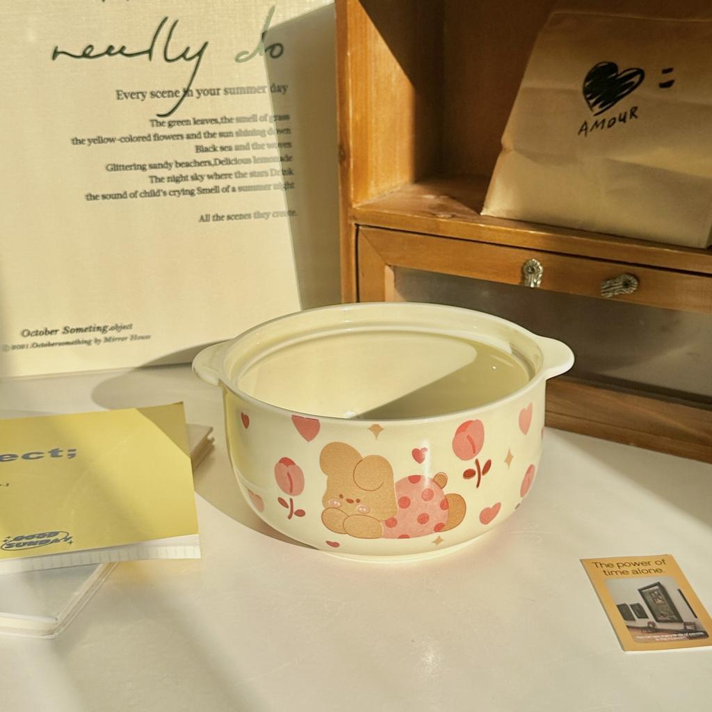 Ins ветер милая двуушная миска для лапши быстрого приготовления с крышкой домашняя новая миска для лапши кремовый ветер керамическая миска цвета улитки