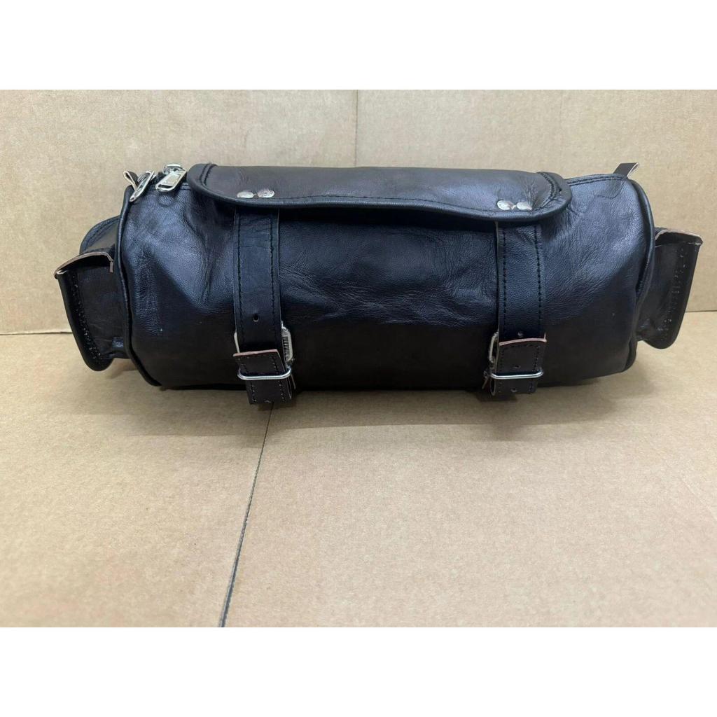 Tool Bag Motorcycle Leather Pouch Goat Strap Buckle Closure Roll Saddle Luggage