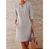 Cotton Linen Long Sleeve  O-neck Knee Dresses for Women Pocket  Solid Fashion  Party Dress Plus Size Ruched Dress