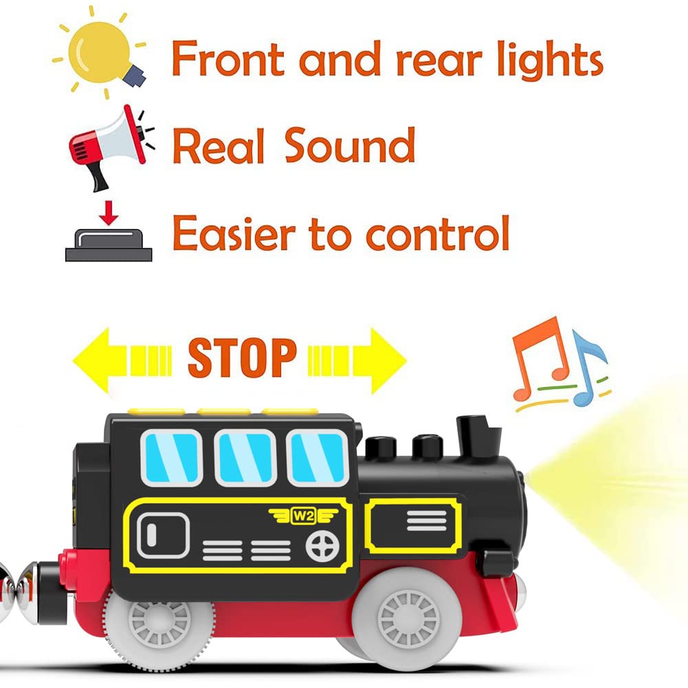 TOPLIVING Деревянные аксессуары для железной дороги Локомотив на батарейках с магнитной сцепкой Совместим с Thomas, Brio и Chuggington