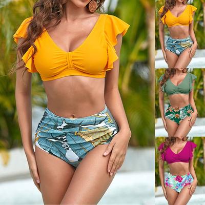 Сексуальный купальник-бикини с высокой талией и оборками, женский, с цветочным принтом, женский купальник пуш-ап, 2025, летняя пляжная одежда, купальный костюм, бикини