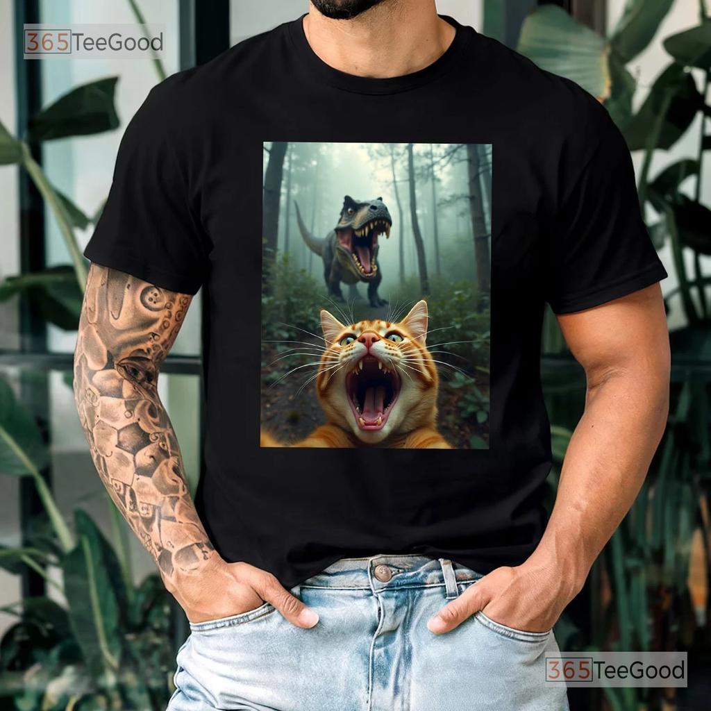 Cat Selfie With T-Rex Shirt, Funny Dinosaur And Cat T-shirt For Men Women
