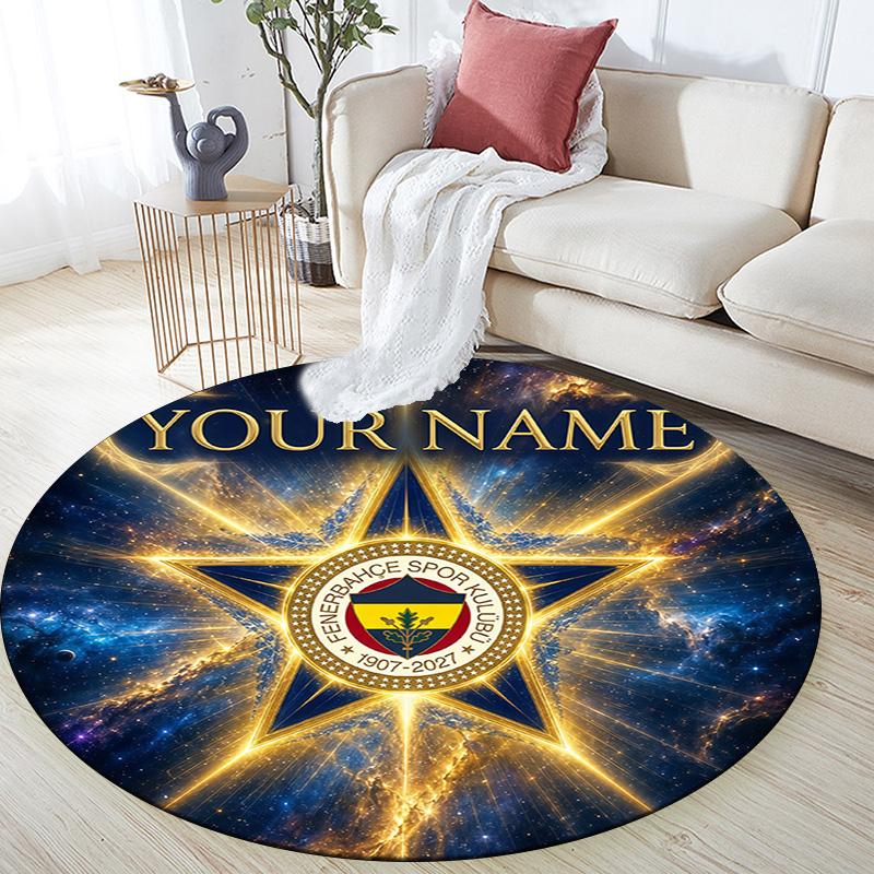 Custom Name Fenerbahçe Round Area Rug,Carpet Rug for Living Room Bedroom Sofa Playroom Decor,Non-slip Floor Mat