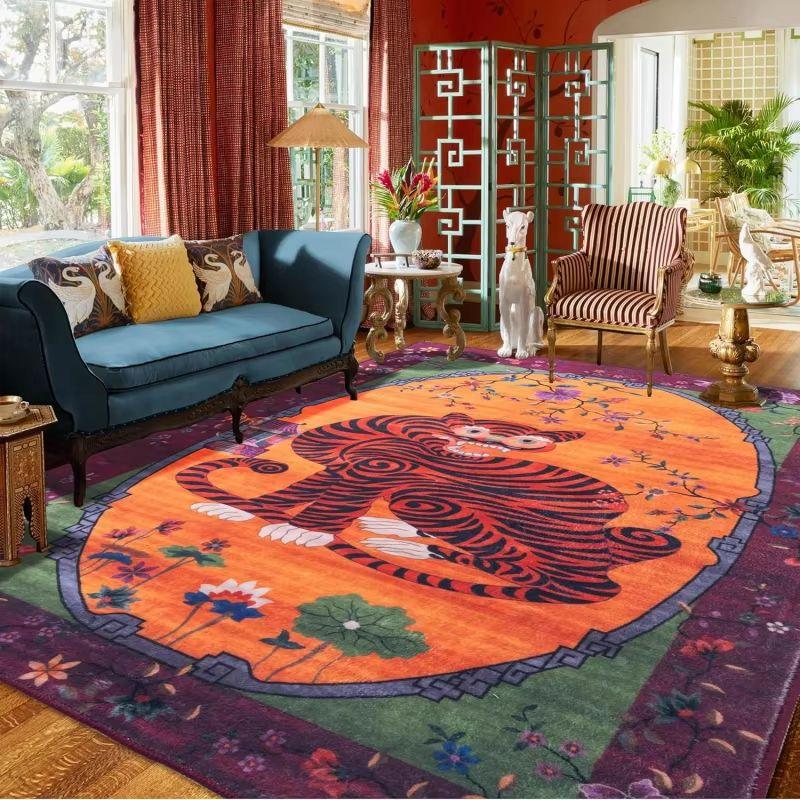 VIKAMA Bohemian Tiger Large Rug, Non-Slip Rug for Living Room Sofas and Coffee Tables, Indoor Area Rug, Home Decor