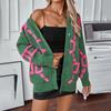 2024 European And American Autumn And Winter New Knitted Cardigan Women'S Embroidered Single Breasted V-Neck Loose Color Blocked Sweater