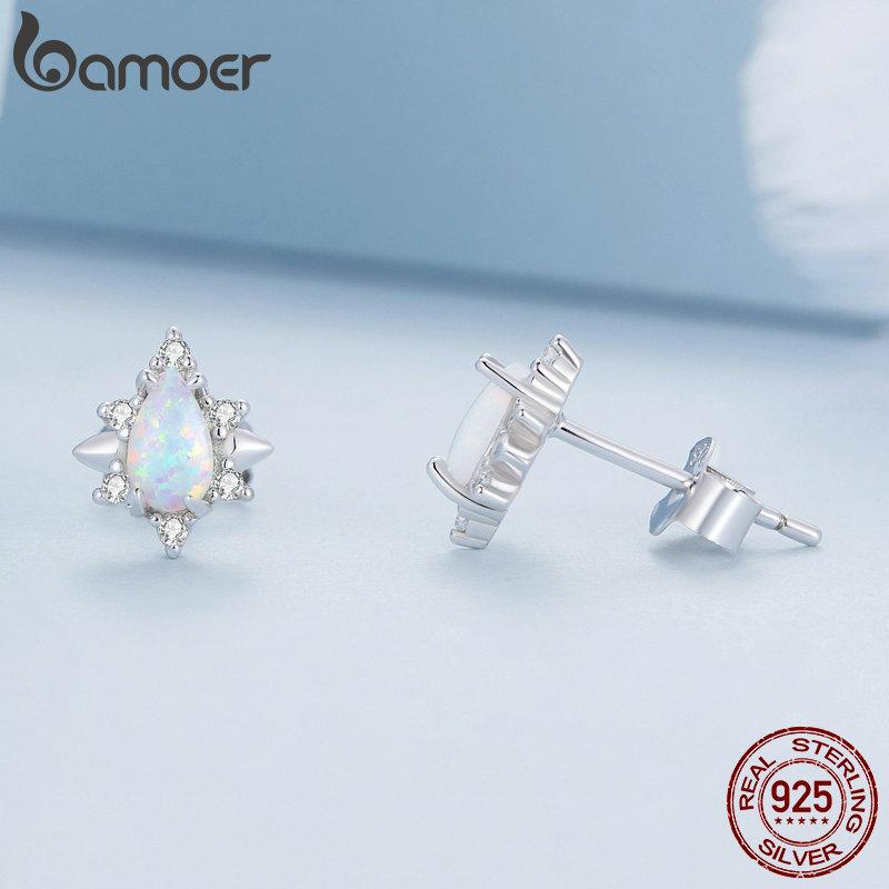 BAMOER, настоящее серебро 925 пробы, нежное кольцо с опалом и серьги-гвоздики для женщин, кольцо обещания, комплект ювелирных изделий, подарок для свадебной вечеринки