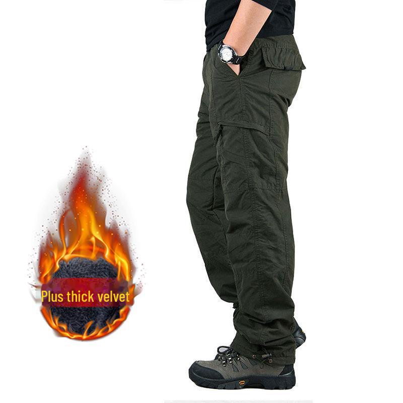 Мужской комбинезон из плотного бархата для активного отдыха: Теплые прямые хлопковые брюки с множеством карманов для осени и зимы