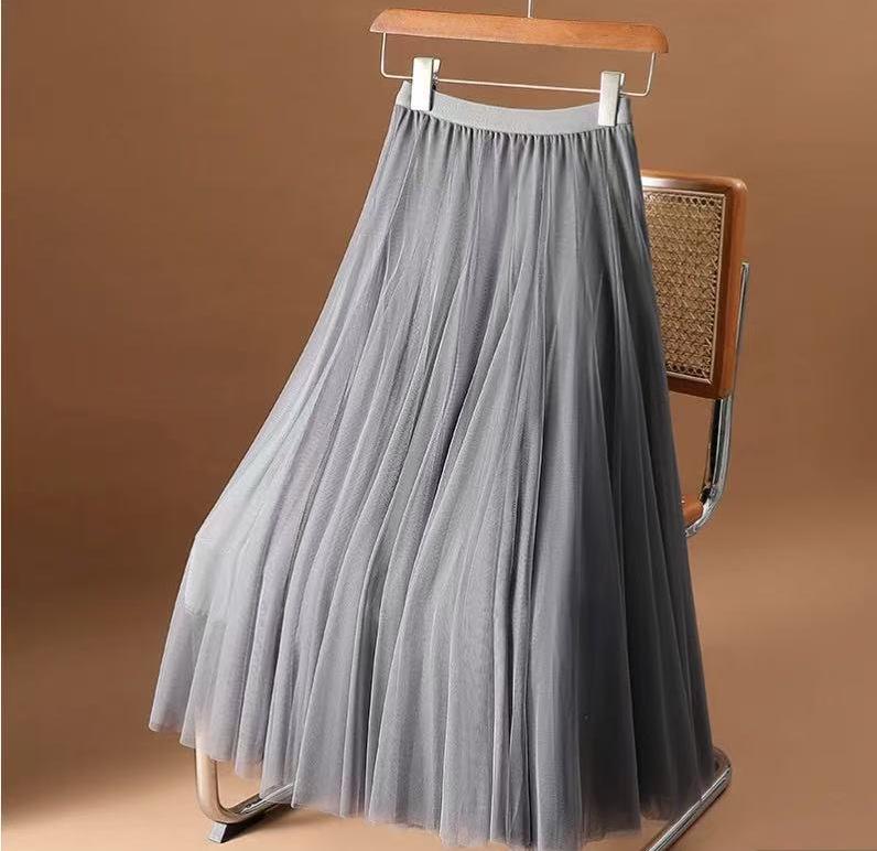 Women's 720° High Waist Pleated A-line Skirt - Mid-length, Mesh, Versatile for Dance or Casual Wear