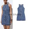 Summer New Product Women's Clothes Minimalist Style Metal Button Decoration Denim Round Neck Short Sleeveless Dress 6147092