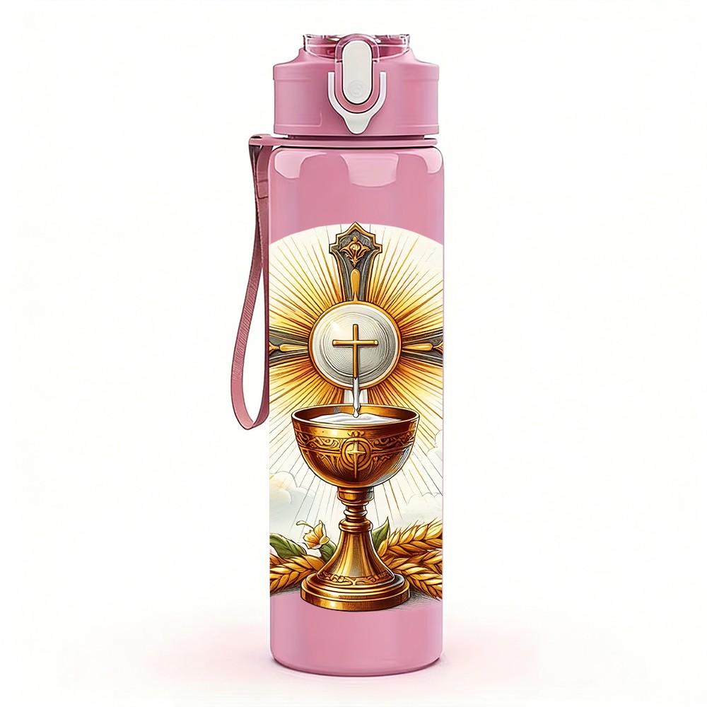 1PC Holy Chalice Wheat Symbol 750ml Color Plastic Sports Water Bottle Leakproof Flip Straw Lid Suitable for Sports Office Home Use