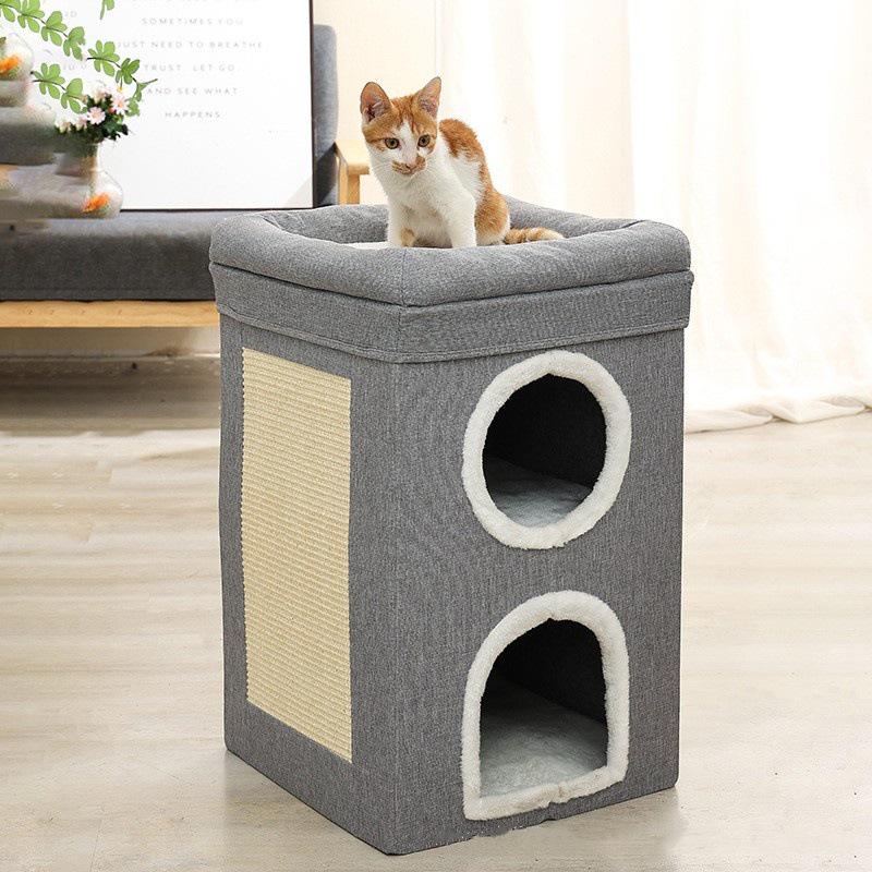 Большой складной домик для кошки: Износостойкое, двухслойное гнездо для питомца с когтеточкой, подходит для всех сезонов