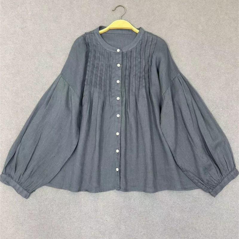 Johnature Осенний женский японский топ с круглым вырезом, свободный кардиган с длинным рукавом, винтажный повседневный плиссированный топ