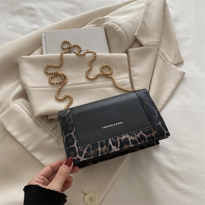 Модная маленькая квадратная сумка, осенняя простая модная сумка, сумка-мессенджер с леопардовым принтом, сумка через плечо с цепочкой