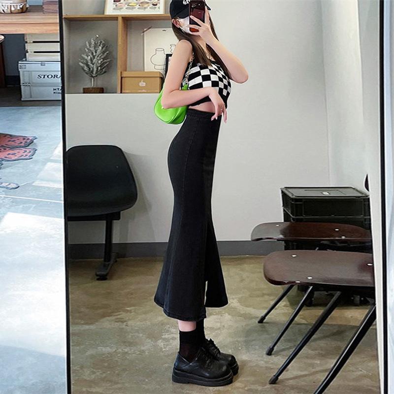 Юбка-бюстье в ковбойском стиле с открытыми бедрами, летняя эластичная черная облегающая юбка-бюстье с высокой талией, женская модная джинсовая юбка-бюстье