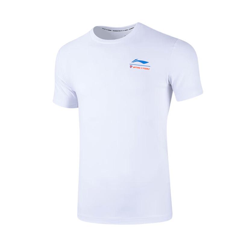 Li-Ning Футболка с коротким рукавом и круглым вырезом с мультяшным принтом, мужская, белая, AHST353-3