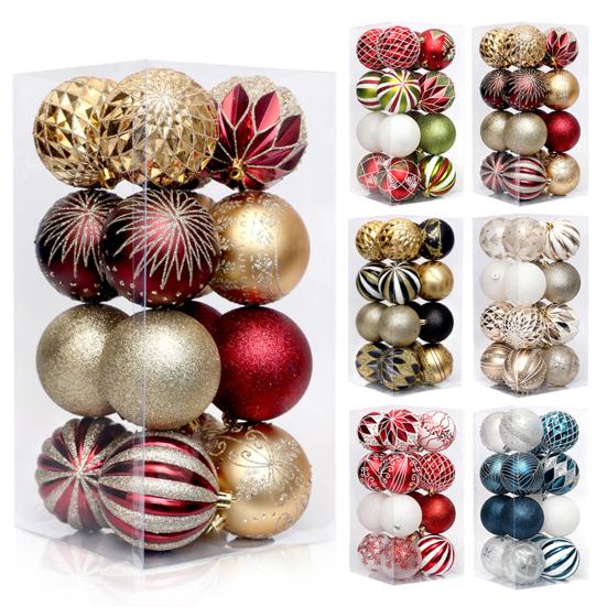 16Pcs Christmas Tree Balls Ornament DIY Accessories Shatterproof 8cm Colored Printed Plastic Ball for Holiday Party Scene Layout Christmas Balls