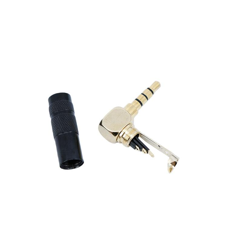 4 Poles Jack 3.5mm 90 Degree Right Angle 1/8" Earphone Plug 3.5 Audio black Adapter Gold Solder 3.5mm Headphone Wire Connector