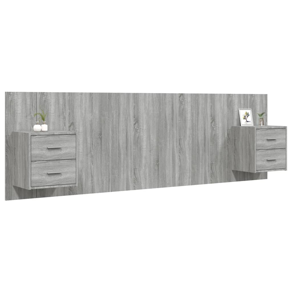 Headboard with Nightstands Grey Sonoma Particleboard