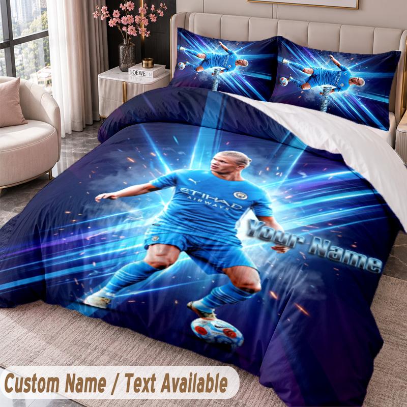 Erling Haaland Printed Bedding Set Custom Name Text 1 Duvet Cover 2 Pillowcases For Bedroom