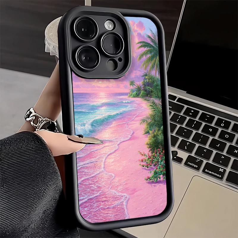 Розовый Закат Пляж Мечтательный Пейзаж Чехол для Телефона для iPhone 16 17 Air 16E 15 Pro Max 14 Plus 13 12 Mini Capa Мягкий Силиконовый Чехол Fund