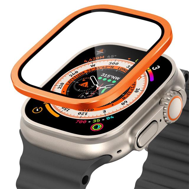 Металлический бампер + закаленное стекло для Apple Watch Ultra 49 мм ремешок Защитная пленка для экрана Защита от царапин HD Полная пленка iWatch Ultra 49 мм ремешок