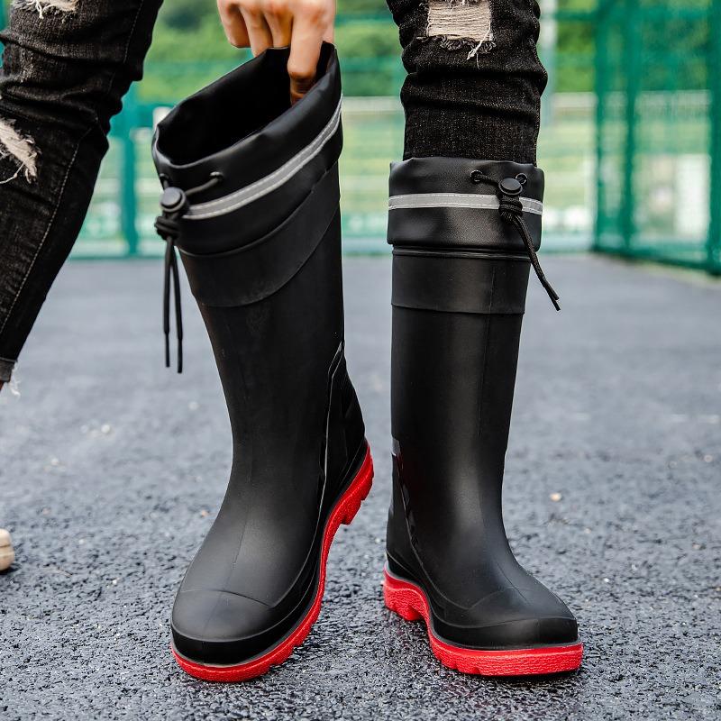 New Tall Men's Water Boots, Velvet Warm Rain Boots, Fishing Sea Waterproof Rain Shoes, Kitchen Long Water Shoes