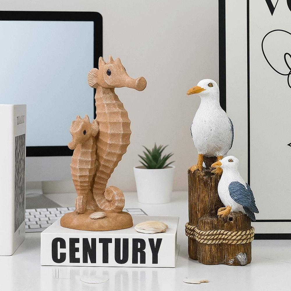Waterproof Resin Seagull Figurine Handmade Small Sea Bird Statue Children's Room