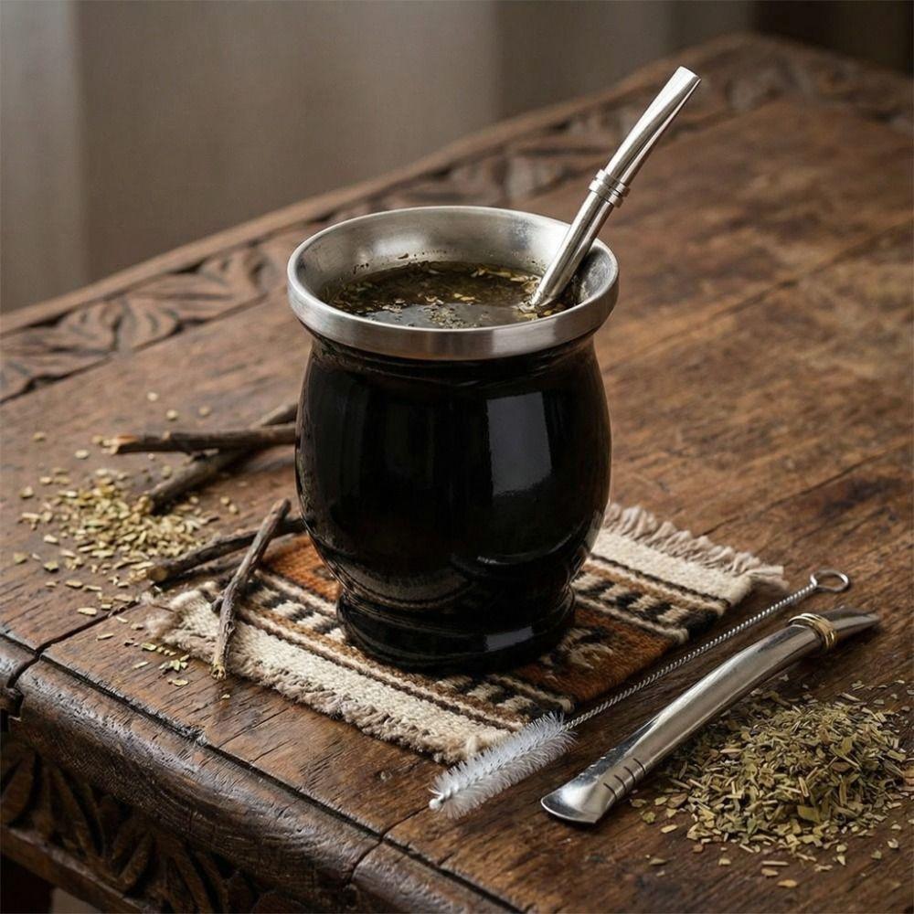 Double Wall Tea Cup Set Stainless Steel Straw Cup Practical Insulated Cup Tea Drinking